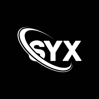 SYX logosu. SYX mektubu. SYX harfli logo tasarımı. Çember ve büyük harfli monogram logosuna bağlı SyX logosu. Teknoloji, iş ve emlak markası için SYX tipografisi.