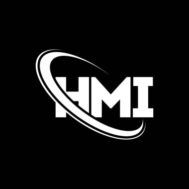 HMI logosu. HMI mektubu. HMI harf logosu tasarımı. Çember ve büyük harfli monogram logosuna bağlı HMI logosu. Teknoloji, iş ve emlak markası için HMI tipografisi.