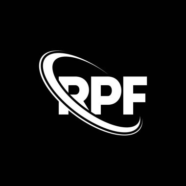 RPF logosu. RPF mektubu. RPF mektup logosu tasarımı. Çember ve büyük harfli monogram logosuna bağlı RPF logosu. Teknoloji, iş ve emlak markası için RPF tipografisi.