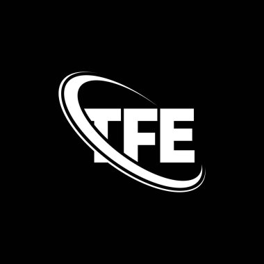 TFE logosu. TFE mektubu. TFE mektup logosu tasarımı. Çember ve büyük harfli monogram logosuna bağlı TFE logosu. Teknoloji, iş ve emlak markası için TFE tipografisi.