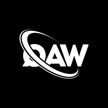 QAW logosu. QAW mektubu. QAW harf logosu tasarımı. Çember ve büyük harfli monogram logosuyla birleştirilmiş QAW logosu. QAW teknoloji, iş ve gayrimenkul markası tipografisi.