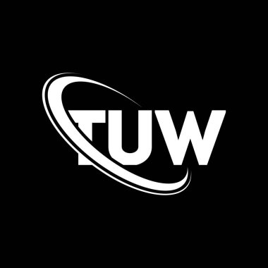 TUW logosu. TUW mektubu. TUW harfli logo tasarımı. Çember ve büyük harfli monogram logosuna bağlı TUW logosu. Teknoloji, iş ve emlak markası için TUW tipografisi.