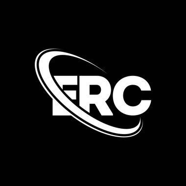 ERC logosu. ERC mektubu. ERC harf logosu tasarımı. Çember ve büyük harfli monogram logosuna bağlı ERC logosu. Teknoloji, iş ve emlak markası için ERC tipografisi.
