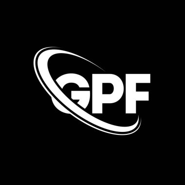 GPF logosu. GPF mektubu. GPF harf logosu tasarımı. Çember ve büyük harfli monogram logosuyla birleştirilmiş GPF logosu. Teknoloji, iş ve emlak markası için GPF tipografisi.