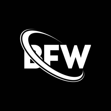 BFW logosu. BFW mektubu. BFW harf logosu tasarımı. Çember ve büyük harfli monogram logosuyla birleştirilmiş BFW logosu. Teknoloji, iş ve emlak markası için BFW tipografisi.