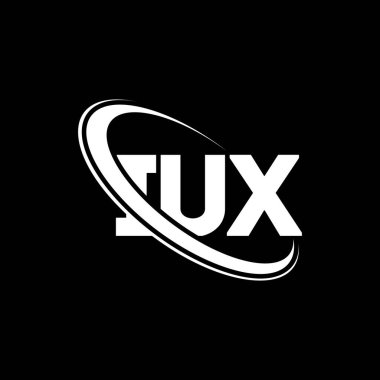 IUX logosu. IUX mektubu. IUX harfli logo tasarımı. Daireye ve büyük harfli monogram logosuna bağlı IUX logosu. Teknoloji, iş ve emlak markası için IUX tipografisi.