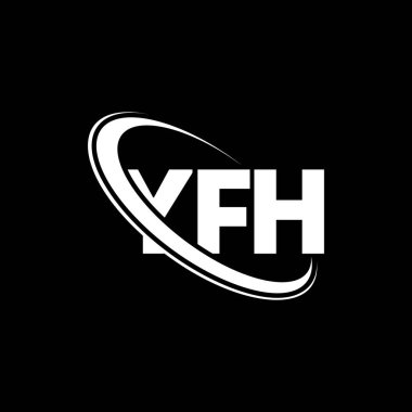 YFH logosu. YFH harfi. YFH harf logosu tasarımı. Çember ve büyük harfli monogram logosuyla birleştirilmiş YFH logosu. Teknoloji, iş ve emlak markası için YFH tipografisi.