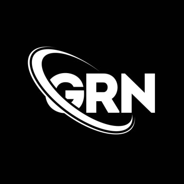 GRN logosu. GRN mektubu. GRN harf logosu tasarımı. Çember ve büyük harfli monogram logosuna bağlı GRN logosu. GRN teknoloji, iş ve gayrimenkul markası tipografisi.