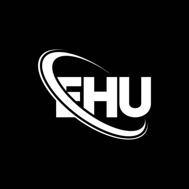 EHU logosu. EHU mektubu. EHU harf logosu tasarımı. Çember ve büyük harfli monogram logosuyla EHU logosunun baş harfleri. Teknoloji, iş ve emlak markası için EHU tipografisi.