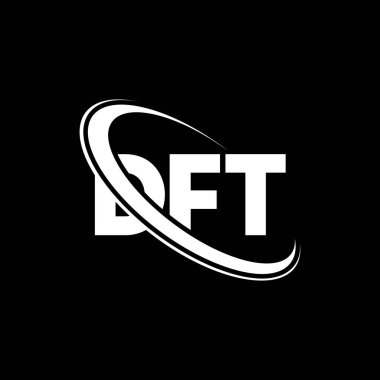 DFT logosu. DFT mektubu. DFT harf logosu tasarımı. Çember ve büyük harfli monogram logosuna bağlı baş harfler DFT logosu. Teknoloji, iş ve emlak markası için DFT tipografisi.