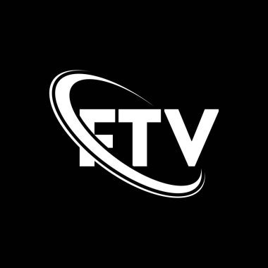 FTV logosu. FTV mektubu. FTV mektup logosu tasarımı. Çember ve büyük harfli monogram logosuna bağlı FTV logosu. Teknoloji, iş ve emlak markası için FTV tipografisi.