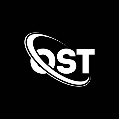 OST logosu. Son mektup. OST harfi logo tasarımı. Çember ve büyük harfli monogram logosuna bağlı OST logosu. Teknoloji, iş ve emlak markası için OST tipografisi.