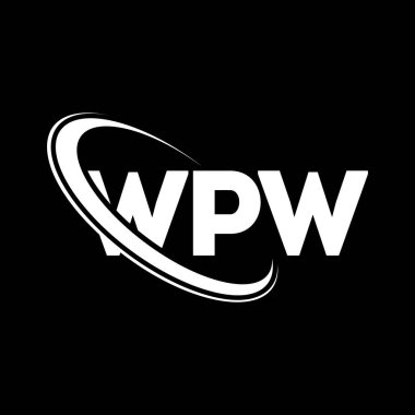 WPW logosu. WPW mektubu. WPW harf logosu tasarımı. Çember ve büyük harfli monogram logosuna bağlı baş harfler WPW logosu. Teknoloji, iş ve emlak markası için WPW tipografisi.