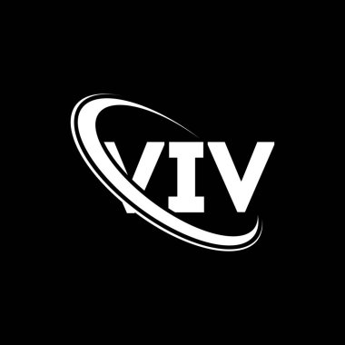 VIV logosu. VIV harfi. VIV harfli logo tasarımı. Daire ve büyük harfli monogram logosuna bağlı VIV logosu. Teknoloji, iş ve gayrimenkul markası için VIV tipografi.