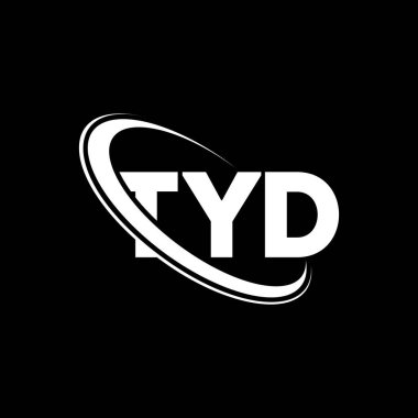 TYD logosu. TYD mektubu. TYD harf logosu tasarımı. Çember ve büyük harfli monogram logosuna bağlı baş harfler TYD logosu. Teknoloji, iş ve emlak markası için TYD tipografisi.