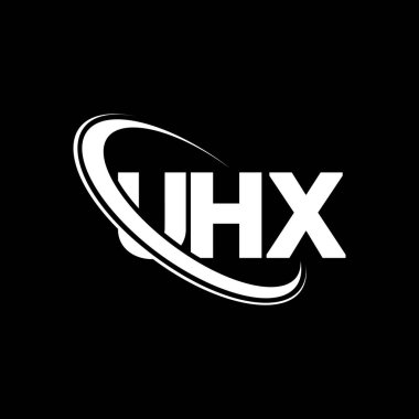 UHX logosu. UHX harfi. UHX harfli logo tasarımı. Çember ve büyük harfli monogram logosuna bağlı baş harfler UHX logosu. Teknoloji, iş ve emlak markası için UHX tipografisi.