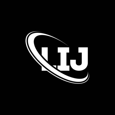 LIJ logosu. LIJ mektubu. LIJ harf logosu tasarımı. Çember ve büyük harfli monogram logosuna bağlı LIJ logosu. LIJ teknoloji, iş ve emlak markası tipografisi.