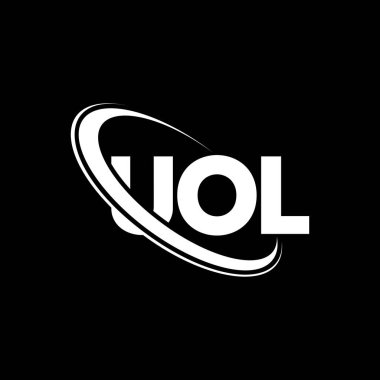 UOL logosu. UOL mektubu. UOL harf logosu tasarımı. Çember ve büyük harfli monogram logosuyla birleştirilmiş UOL logosu. Teknoloji, iş ve emlak markası için UOL tipografisi.