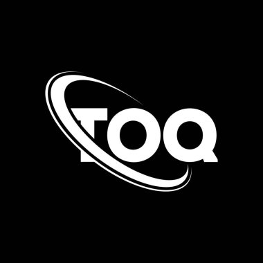 TOQ logosu. TOQ mektubu. TOQ harf logosu tasarımı. Çember ve büyük harfli monogram logosuna bağlı TOQ logosu. Teknoloji, iş ve emlak markası için TOQ tipografisi.