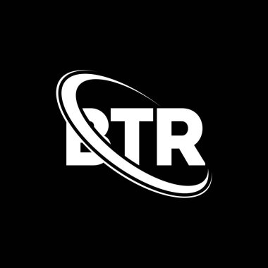 BTR logosu. BTR mektubu. BTR harf logosu tasarımı. Çember ve büyük harfli monogram logosuyla birleştirilmiş BTR logosu. Teknoloji, iş ve emlak markası için BTR tipografisi.