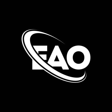 EAO logosu. EAO mektubu. EAO harf logosu tasarımı. Çember ve büyük harfli monogram logosuna bağlı baş harfler EAO logosu. Teknoloji, iş ve emlak markası için EAO tipografisi.