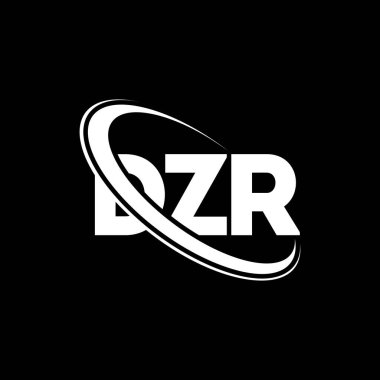 DZR logosu. DZR mektubu. DZR harf logosu tasarımı. Çember ve büyük harfli monogram logosuyla birleştirilmiş DZR logosu. Teknoloji, iş ve emlak markası için DZR tipografisi.