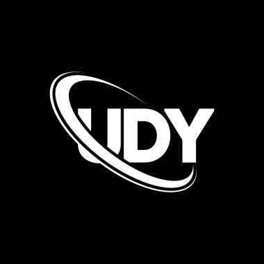 UDY logosu. UDY mektubu. UDY mektup logosu tasarımı. Çember ve büyük harfli monogram logosuna bağlı UDY logosu. Teknoloji, iş ve emlak markası için UDY tipografisi.