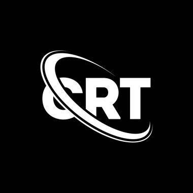 CRT logosu. CRT mektubu. CRT harf logosu tasarımı. Çember ve büyük harfli monogram logosuyla birleştirilmiş CRT logosu. Teknoloji, iş ve emlak markası için CRT tipografisi.