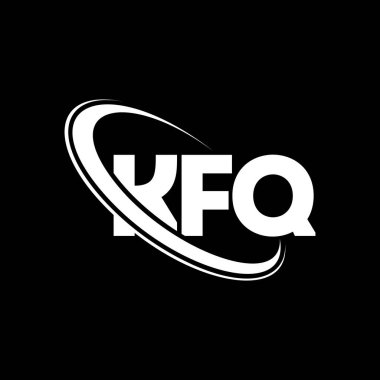 KFQ logosu. KFQ mektubu. KFQ harf logosu tasarımı. Çember ve büyük harfli monogram logosuna bağlı KFQ logosu. Teknoloji, iş ve emlak markası için KFQ tipografisi.