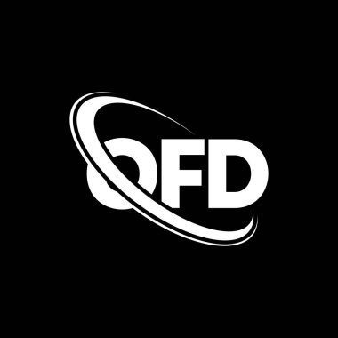 OFD logosu. OFD mektubu. OFD mektup logosu tasarımı. Çember ve büyük harfli monogram logosuna bağlı OFD logosu. Teknoloji, iş ve emlak markası için OFD tipografisi.