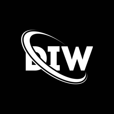DIW logosu. DIW harfi. DIW harf logosu tasarımı. Çember ve büyük harfli monogram logosuna bağlı DIW logosu. Teknoloji, iş ve emlak markası için DIW tipografisi.