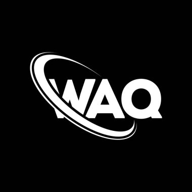 WAQ logosu. WAQ mektubu. WAQ harfi logo tasarımı. Çember ve büyük harfli monogram logosuyla birleştirilmiş WAQ logosu. WAQ teknoloji, iş ve emlak markası tipografisi.