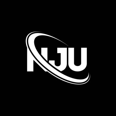 NJU logosu. NJU mektubu. NJU mektup logosu tasarımı. Çember ve büyük harfli monogram logosuna bağlı baş harfler NJU logosu. Teknoloji, iş ve emlak markası için NJU tipografisi.