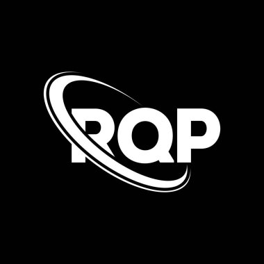 RQP logosu. RQP mektubu. RQP harf logosu tasarımı. Çember ve büyük harfli monogram logosuna bağlı RQP logosu. Teknoloji, iş ve emlak markası için RQP tipografisi.