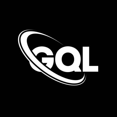 GQL logosu. GQL harfi. GQL harf logosu tasarımı. Çember ve büyük harfli monogram logosuyla birleştirilmiş GQL logosu. Teknoloji, iş ve emlak markası için GQL tipografisi.