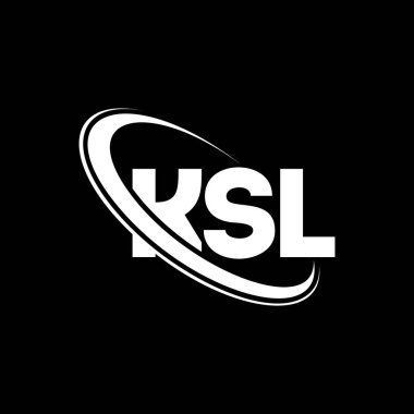 KSL logosu. KSL mektubu. KSL harf logo tasarımı. Çember ve büyük harfli monogram logosuyla birleştirilmiş KSL logosu. Teknoloji, iş ve emlak markası için KSL tipografisi.