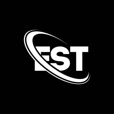 EST logosu. EST mektubu. EST mektup logosu tasarımı. Çember ve büyük harfli monogram logosuna bağlı EST logosu. Teknoloji, iş ve emlak markası için EST tipografisi.