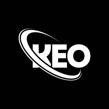 KEO logosu. Nakavt mektubu. KEO harf logosu tasarımı. Çember ve büyük harfli monogram logosuyla birleştirilmiş KEO logosu. Teknoloji, iş ve emlak markası için KEO tipografisi.