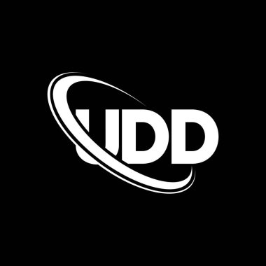 UDD logosu. UDD mektubu. UDD harfli logo tasarımı. Çember ve büyük harfli monogram logosuna bağlı UDD logosu. Teknoloji, iş ve emlak markası için UDD tipografisi.