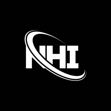 NHI logosu. NHI mektubu. NHI harf logosu tasarımı. Çember ve büyük harfli monogram logosuna bağlı NHI logosu. Teknoloji, iş ve emlak markası için NHI tipografisi.