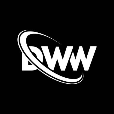 DWW logosu. DWW mektubu. DWW harf logosu tasarımı. Daire ve büyük harfli monogram logosuna bağlı baş harfler. Teknoloji, iş ve emlak markası için DWW tipografisi.