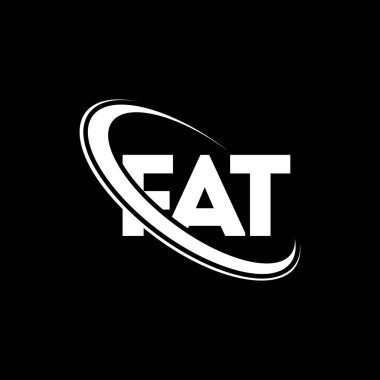 FAT logosu. Şişman mektubu. FAT mektup logosu tasarımı. Çember ve büyük harfli monogram logosuna bağlı FAT logosu. Teknoloji, iş ve emlak markası için FAT tipografisi.