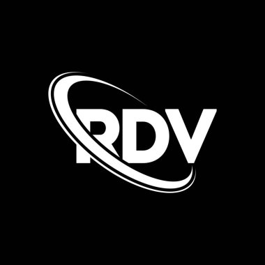 RDV logosu. Karavan mektubu. RDV harf logosu tasarımı. Çember ve büyük harfli monogram logosuna bağlı RDV logosu. Teknoloji, iş ve emlak markası için RDV tipografisi.