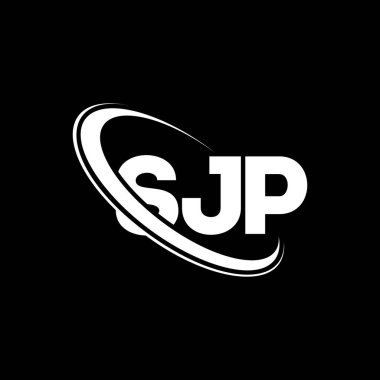 SJP logosu. SJP mektubu. SJP harf logosu tasarımı. Çember ve büyük harfli monogram logosuna bağlı SJP logosu. Teknoloji, iş ve emlak markası için SJP tipografisi.