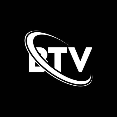 BTV logosu. BTV mektubu. BTV mektup logosu tasarımı. Çember ve büyük harfli monogram logosuna bağlı BTV logosu. Teknoloji, iş ve emlak markası için BTV tipografisi.