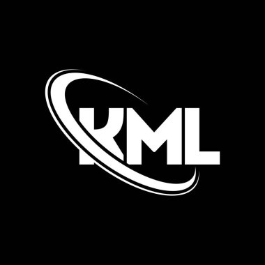 KML logosu. KML mektubu. KML harf logo tasarımı. Çember ve büyük harfli monogram logosuna bağlı baş harfler KML logosu. Teknoloji, iş ve emlak markası için KML tipografisi.