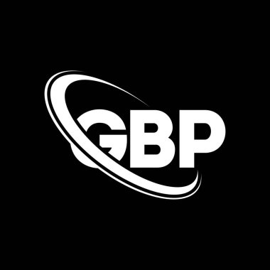 GBP logosu. GBP mektubu. GBP harf logosu tasarımı. Çember ve büyük harfli monogram logosuna bağlı GBP logosu. Teknoloji, iş ve emlak markası için GBP tipografisi.
