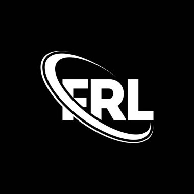 FRL logosu. FRL mektubu. FRL harf logosu tasarımı. Çember ve büyük harfli monogram logosuna bağlı FRL logosu. Teknoloji, iş ve emlak markası için FRL tipografisi.