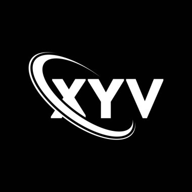 XYV logosu. XYV harfi. XYV harf logosu tasarımı. Çember ve büyük harfli monogram logo ile birleştirilmiş XYV logosu. Teknoloji, iş ve emlak markası için XYV tipografisi.