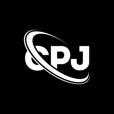 CPJ logosu. CPJ mektubu. CPJ harf logosu tasarımı. Çember ve büyük harfli monogram logosuyla birleştirilmiş CPJ logosu. Teknoloji, iş ve emlak markası için CPJ tipografisi.